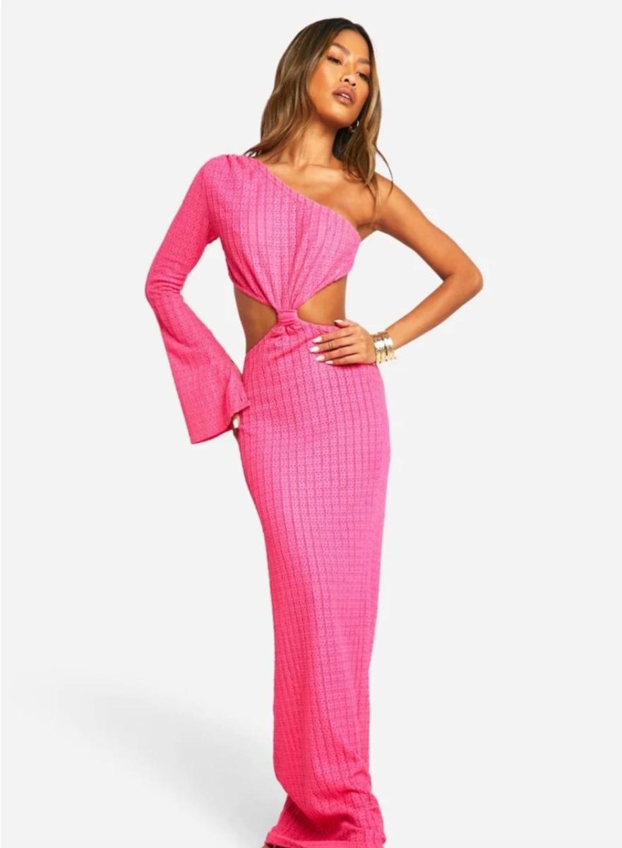 Robe longue rose une manche