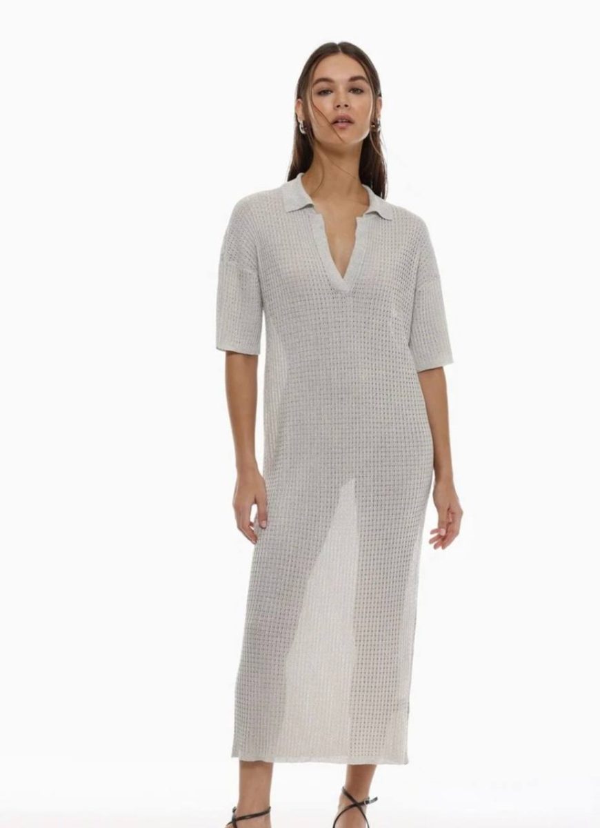 Robe longue tricotée décontractée grise