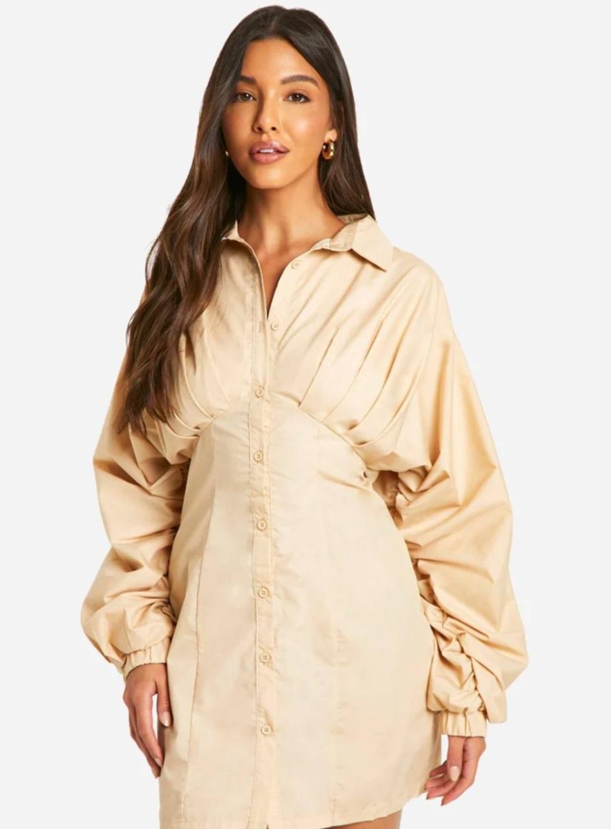 Robe chemise courte beige