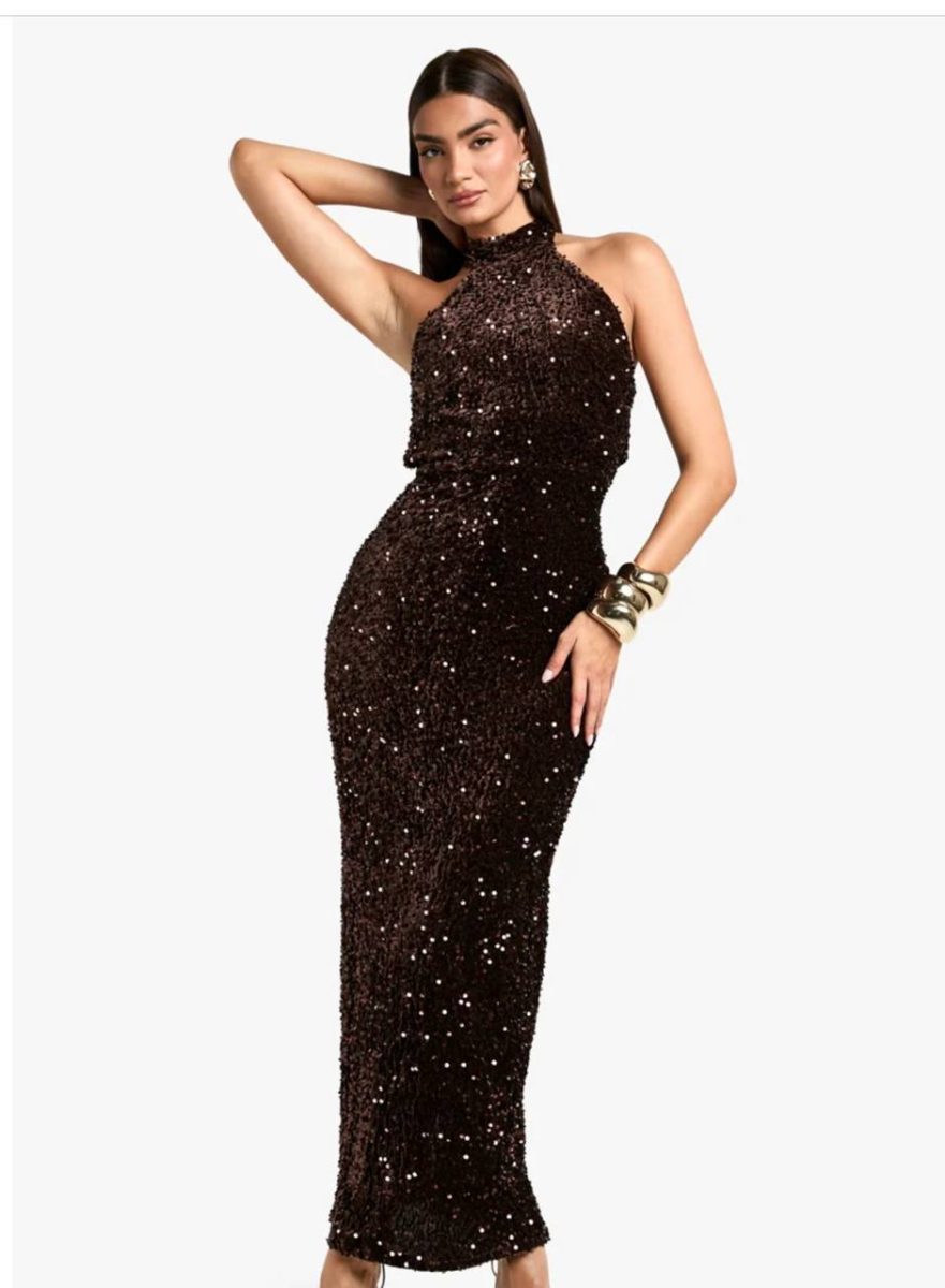 Robe longue de soirée à paillette noire