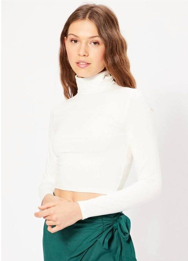 Pull colle roulé blanc