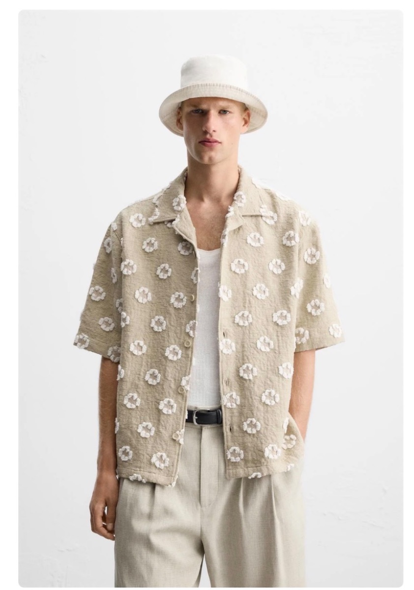 CHEMISE À MOTIF BEIGE BLANC   ZARA